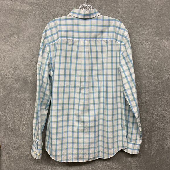 Eddie Bauer Mens Shirt M White Blue Plaid Button Wrinkle Stain Resistant Cotton - Picture 8 of 11